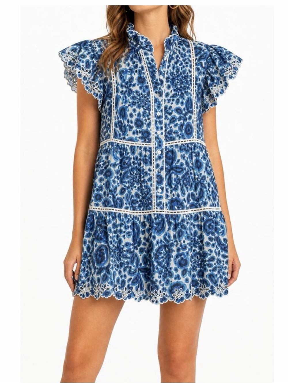 House of Harlow 1960 Floral Eyelet Mini Dress Medium